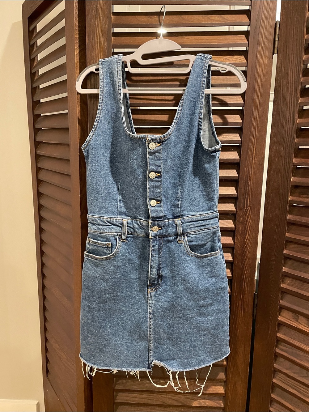 Denim Button-Front Mini Dress in Blue
